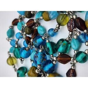 Artisan Lampwork Glass Necklace Murano Style Aqua Teal Blue Y2K Frit Beads